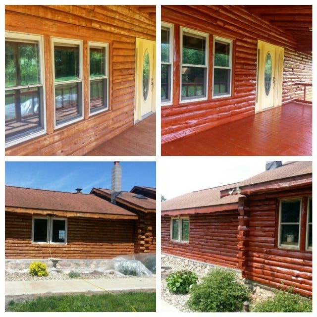 Log cabin exterior details finished in Timbertone
