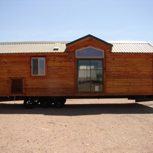 Tiny house on wheels finished in Amber